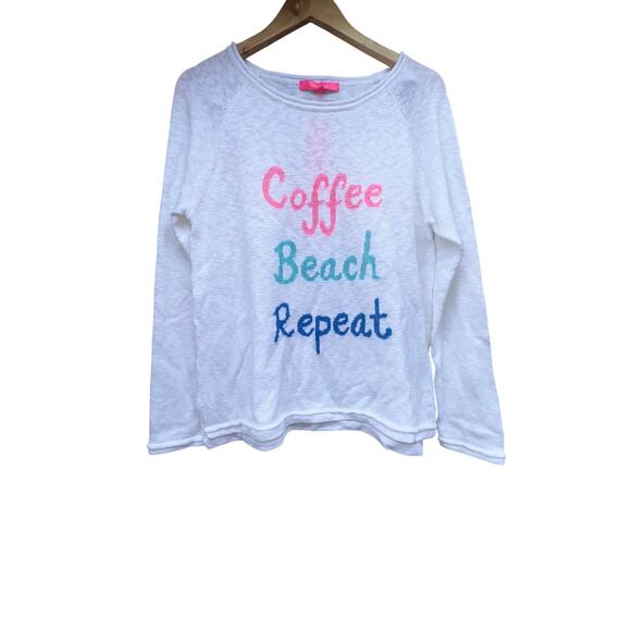 Lilly Pulitzer Coffee Sweater Size L  Resort White Intarsia Knit Pullover NWT - Picture 1 of 5